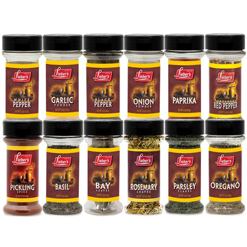 Lieber's Spice Set, Starter Seasoning & Herb 12 Piece Gift Set, Onion & Garlic Powder, Black, White, Crushed Red Pepper, Paprika