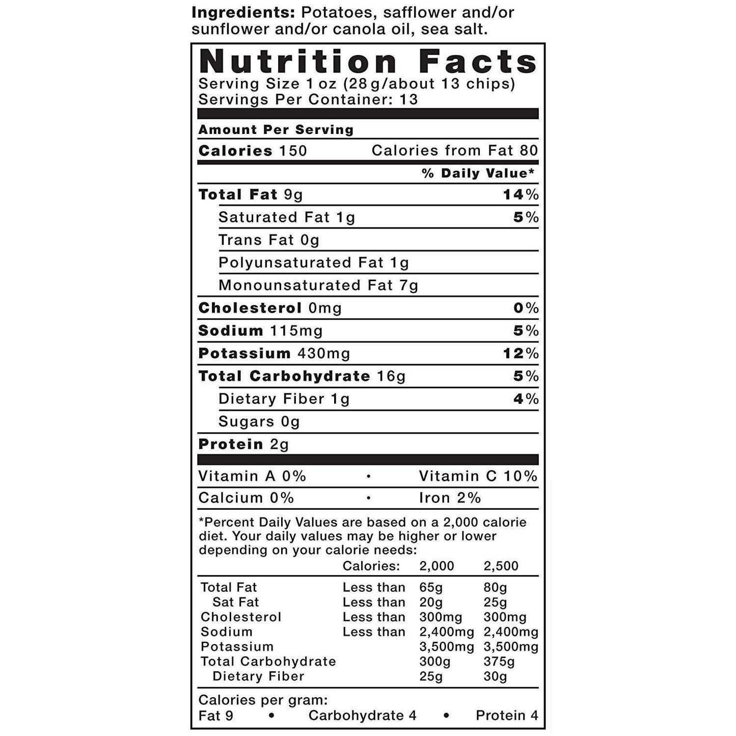 Kettle Brand Potato Chips, Sea Salt, 13 Ounce Party Size, Pack of 10