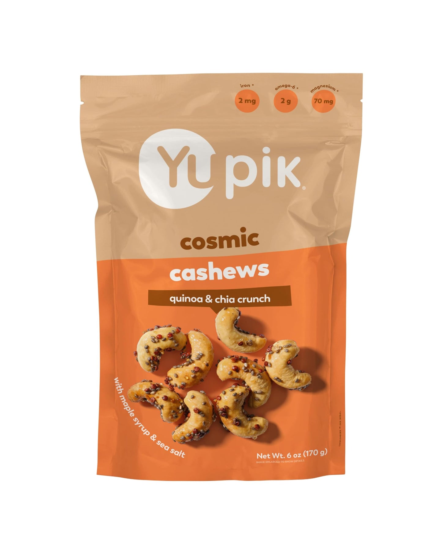 Yupik Salted Maple Cosmic Cashews  6 Oz  Crunchy Savory Snack  Made with Natural Ingredients  Cashews  Maple Syrup  Quinoa  Chia Seeds  Sea Salt  Perfect for Parties & Special Occasions