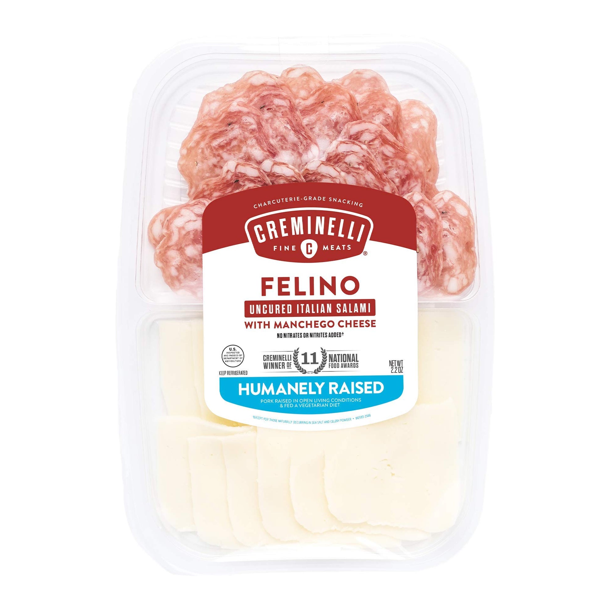 Creminelli Sliced Itallian Felino Salami with Manchego Cheese, Nutmeg and Pepper Flavored, Sandwich Meat, Deli Meat, Fermented &