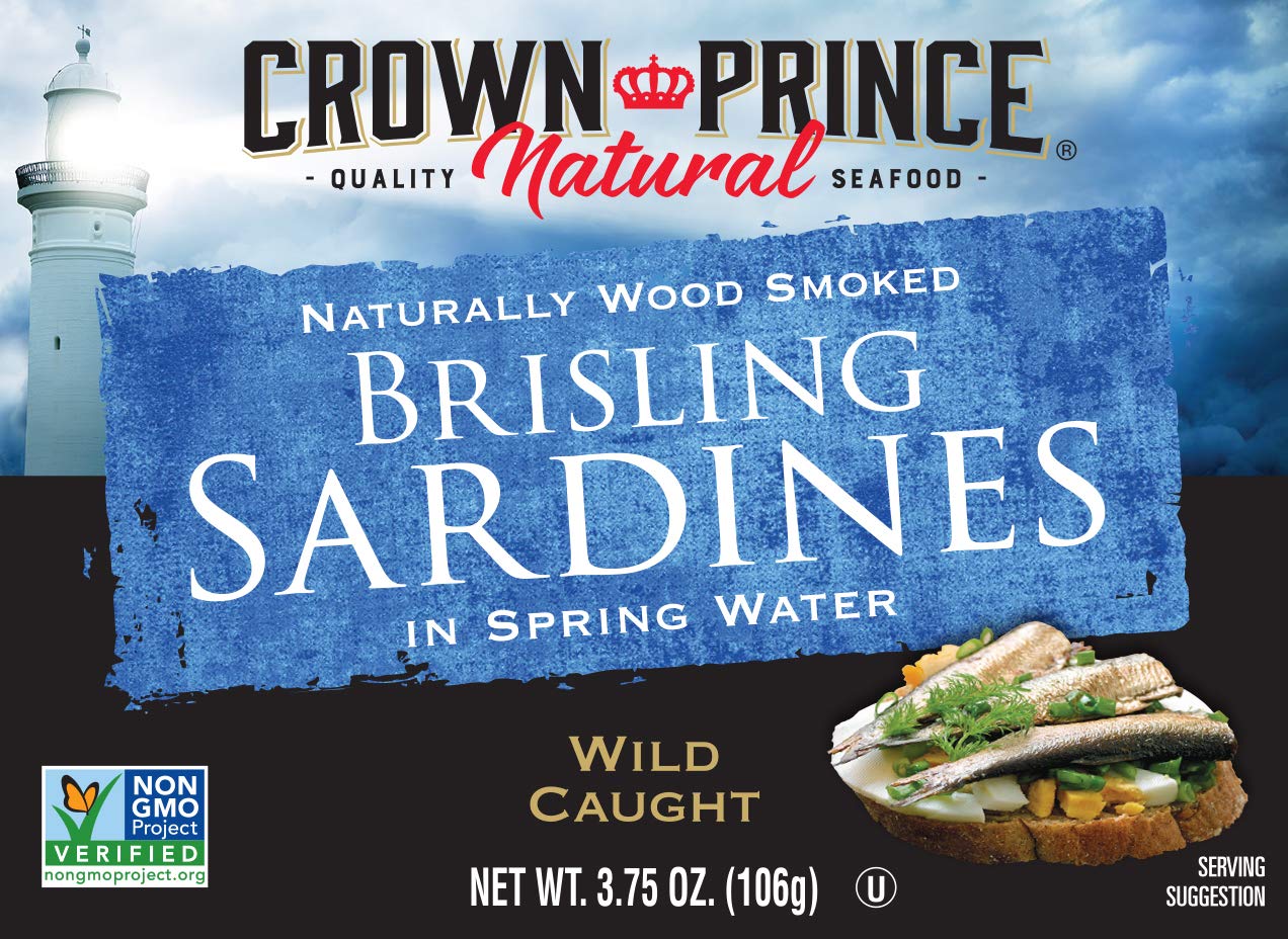Crown Prince Brisling Sardines in Spring Water, 3.75 oz Cans, Pack of 12