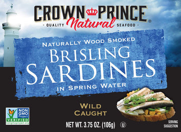Crown Prince Brisling Sardines in Spring Water, 3.75 oz Cans, Pack of 12