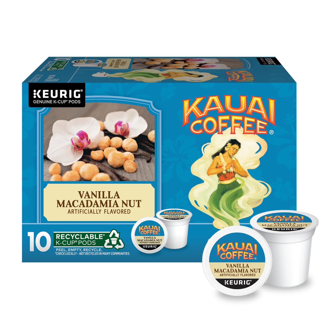Kauai Coffee K-Cup Pods - Vanilla Macadamia Nut Flavor - Premium Arabica, 10 Ct (Pack Of 3)