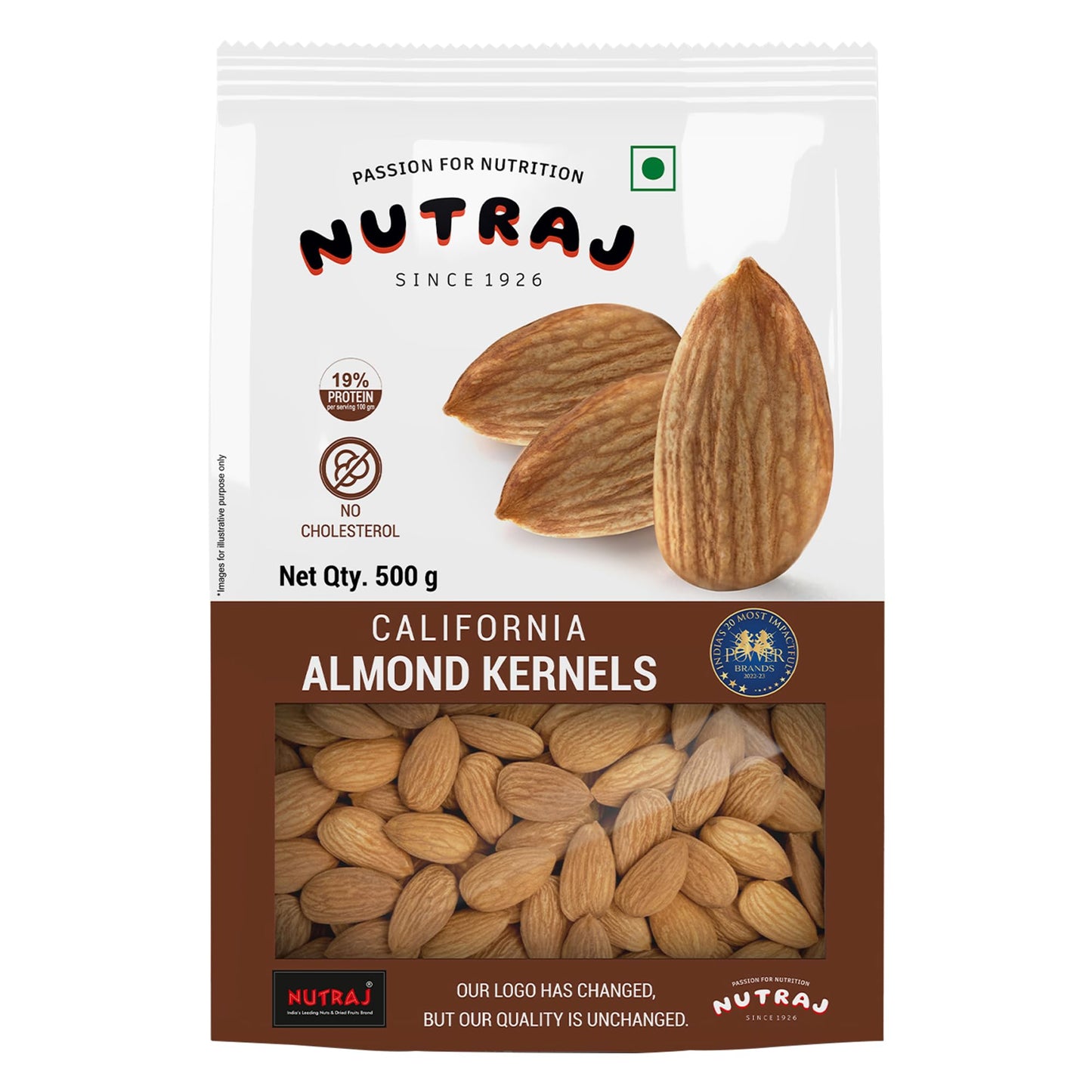 Nutraj California Almonds (Badam Giri) 500g Pouch - Whole | Dry Fruits and Nuts | Grocery