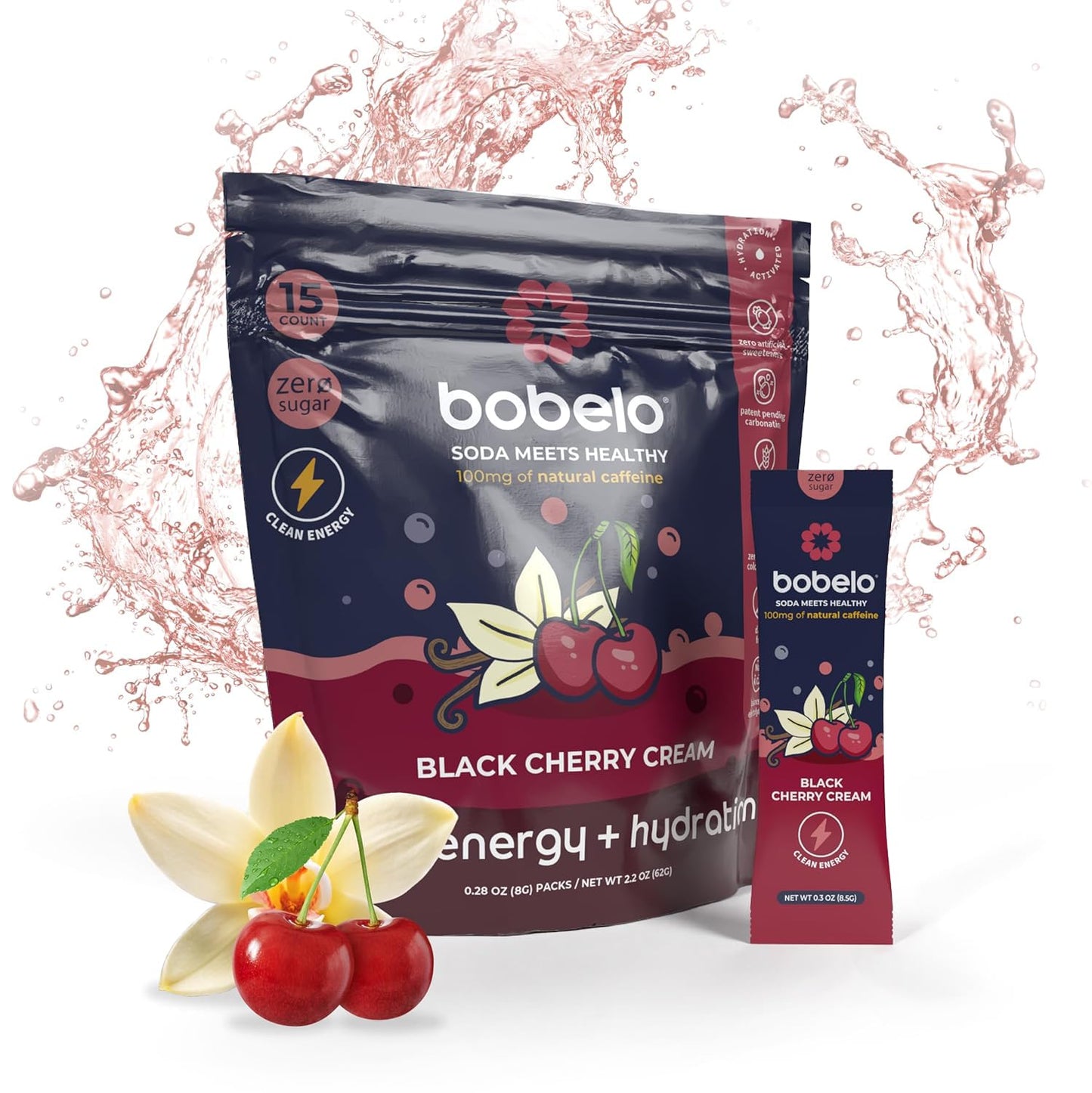Bobelo Black Cherry Cream Energy Drink Powder, Sugar Free, Electrolytes, 15 Count, 0.3 Ounce (Pack of 15)