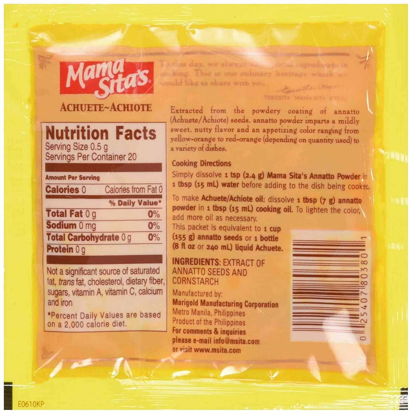 Mama Sita'S Achuete Annatto Powder, Three(3) Pack, 0.33 Oz(10G)