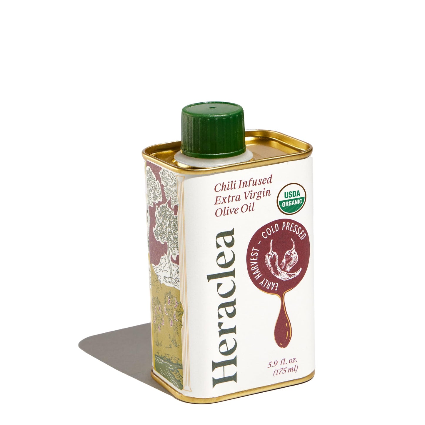 Heraclea Organic Chili Infused Extra Virgin Olive Oil - 5.9oz Bottle - Cold Pressed, Polyphenol Rich