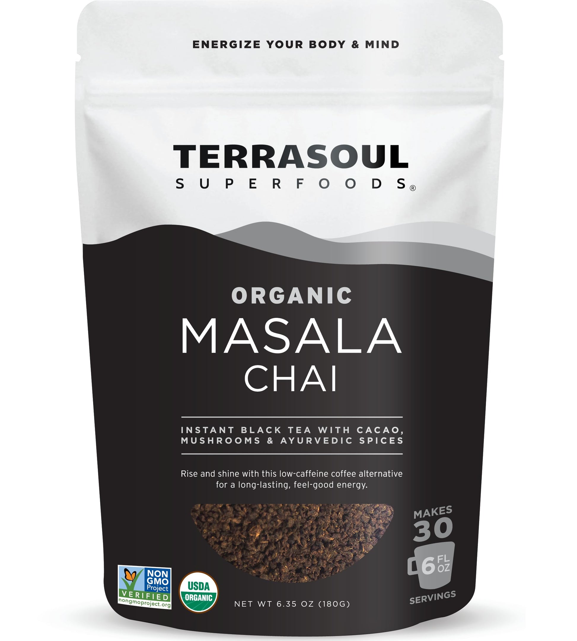 Terrasoul Superfoods Organic Instant Masala Chai, 6.35oz - 30 Servings | Mushroom Coffee Alternative | Energy, Focus, and Immuni