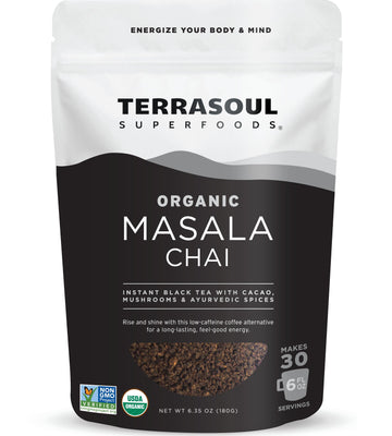 Terrasoul Superfoods Organic Instant Masala Chai, 6.35oz - 30 Servings | Mushroom Coffee Alternative | Energy, Focus, and Immuni