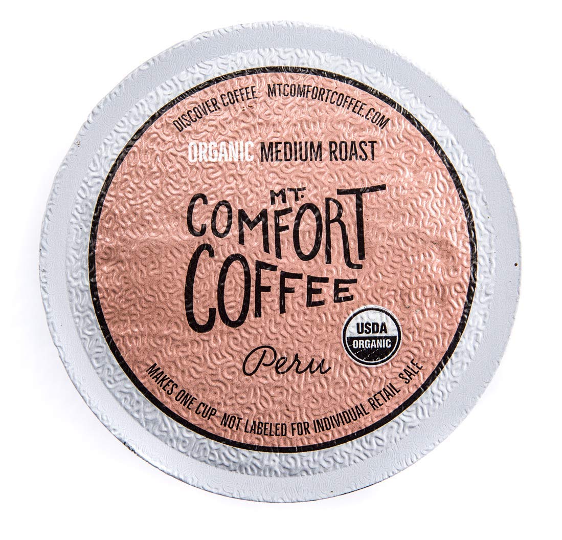 Mt. Comfort Coffee Organic Peru Medium Roast, 80 Count Coffee Pods - K-Cup Compatible Including 2.0 - Roasted Ground Coffee