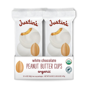 Justin'S Organic White Chocolate Peanut Butter Cups, Rainforest Alliance Certified Cocoa, Gluten-Free, Responsibly Sourced, 1.4 