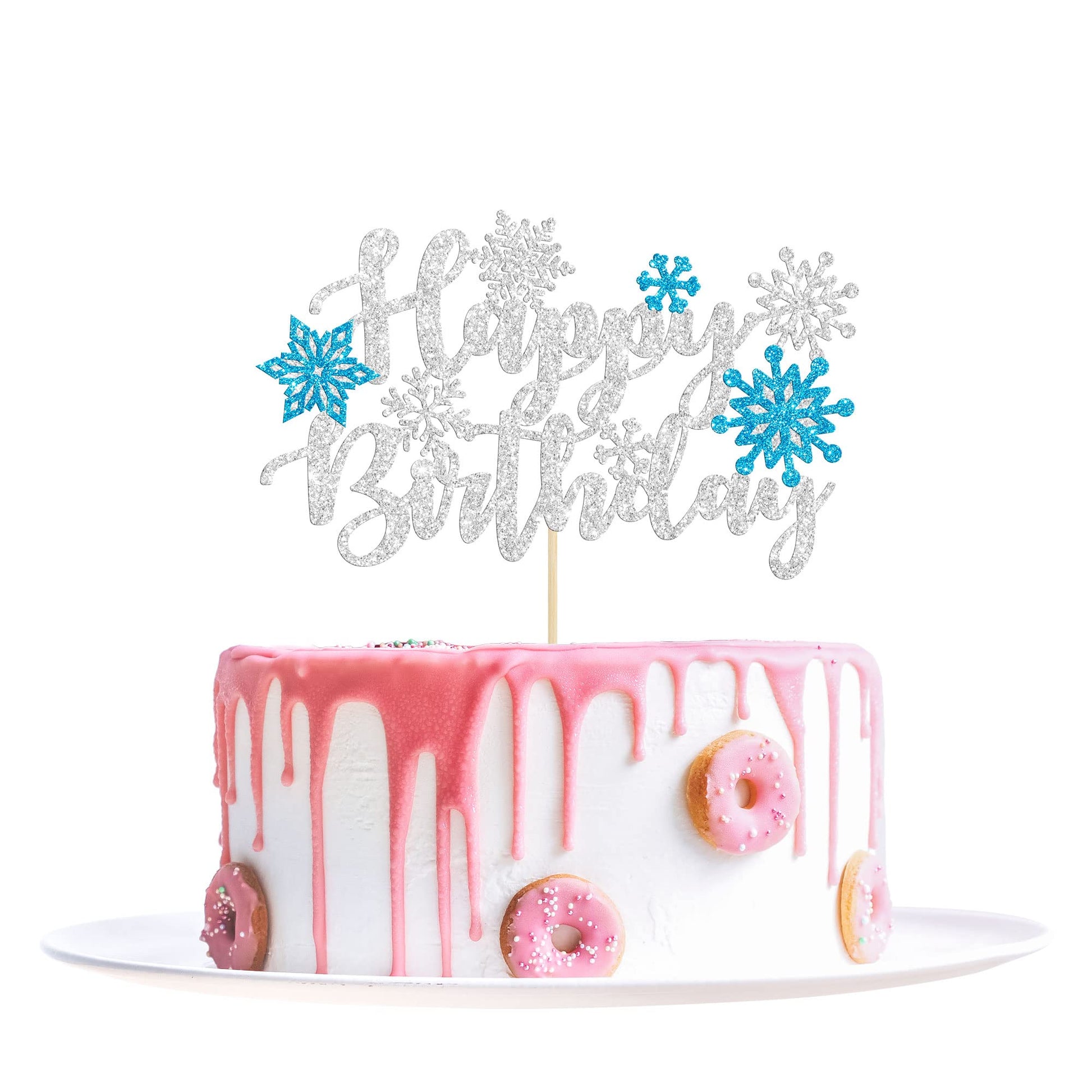 1Pcs Snowflake Happy Birthday Cake Topper Winter Wonderland Happy Birthday Frozen Birthday Cake Topper Decoration Snowflake Wint