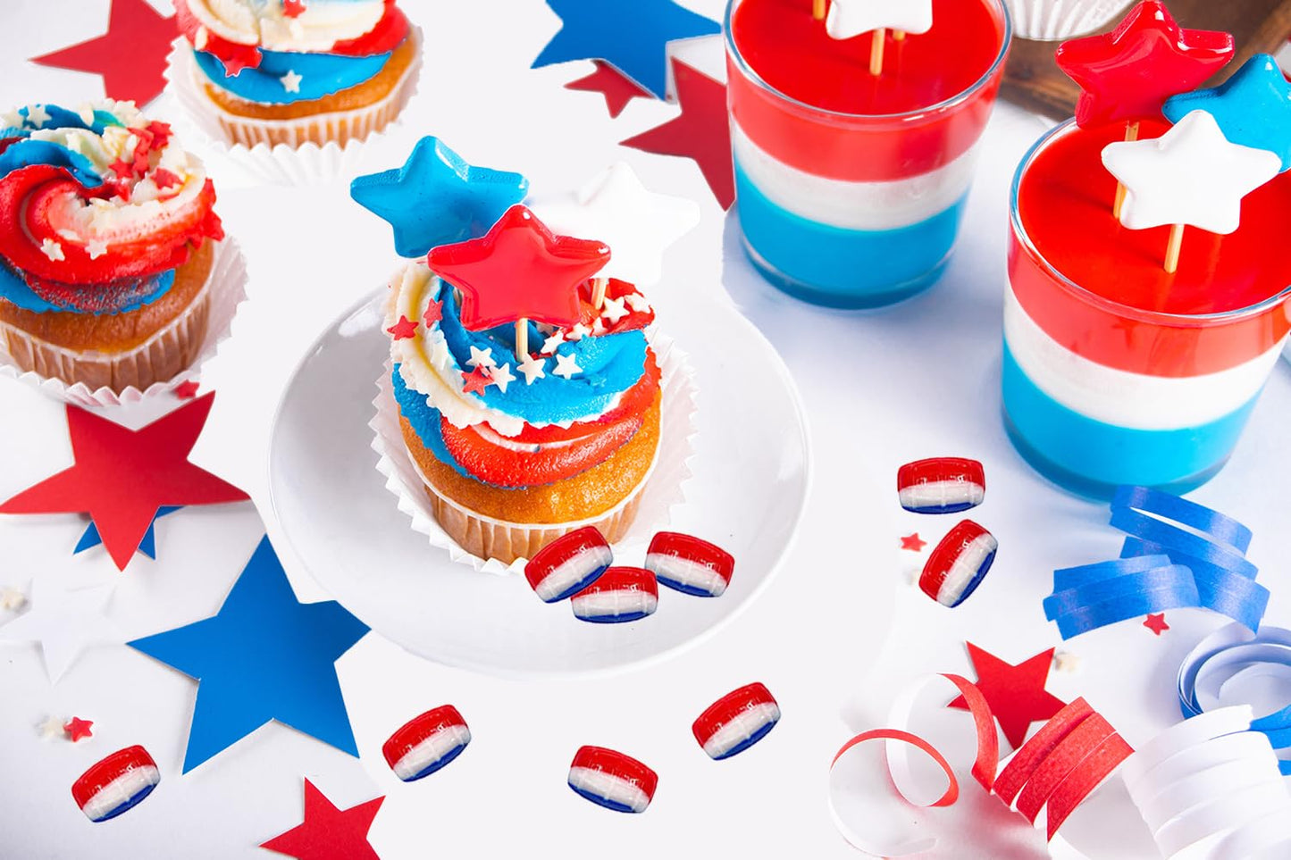 Patriotic Striped Cherry Barrels, USA Patriotic Red, White & Blue, Hard Candy Treats, Kosher Certified, Individually Wrapped (20