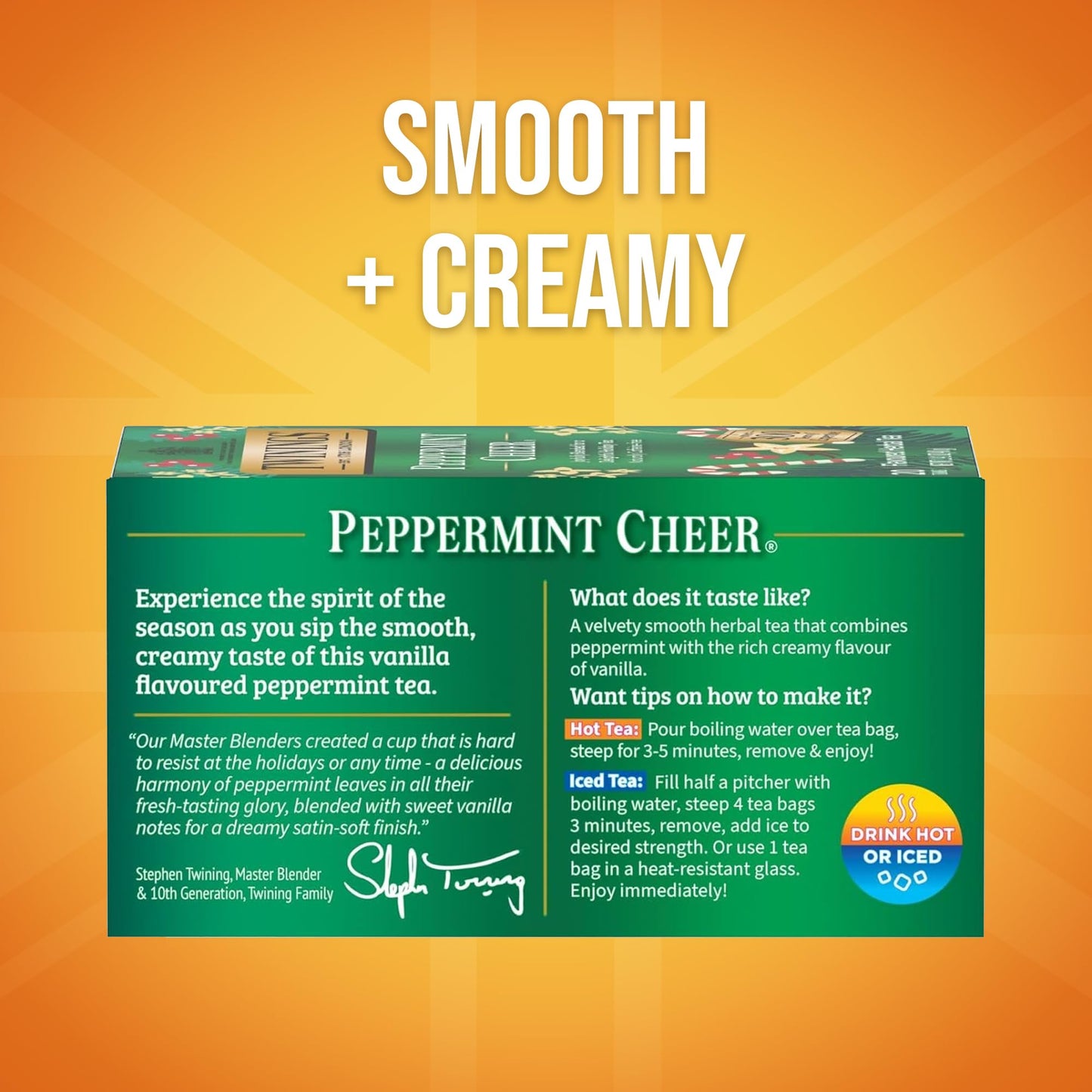 Twinings Peppermint Cheer Herbal Tea - Caffeine-Free, 20 Individually Wrapped Bags, Peppermint & Vanilla