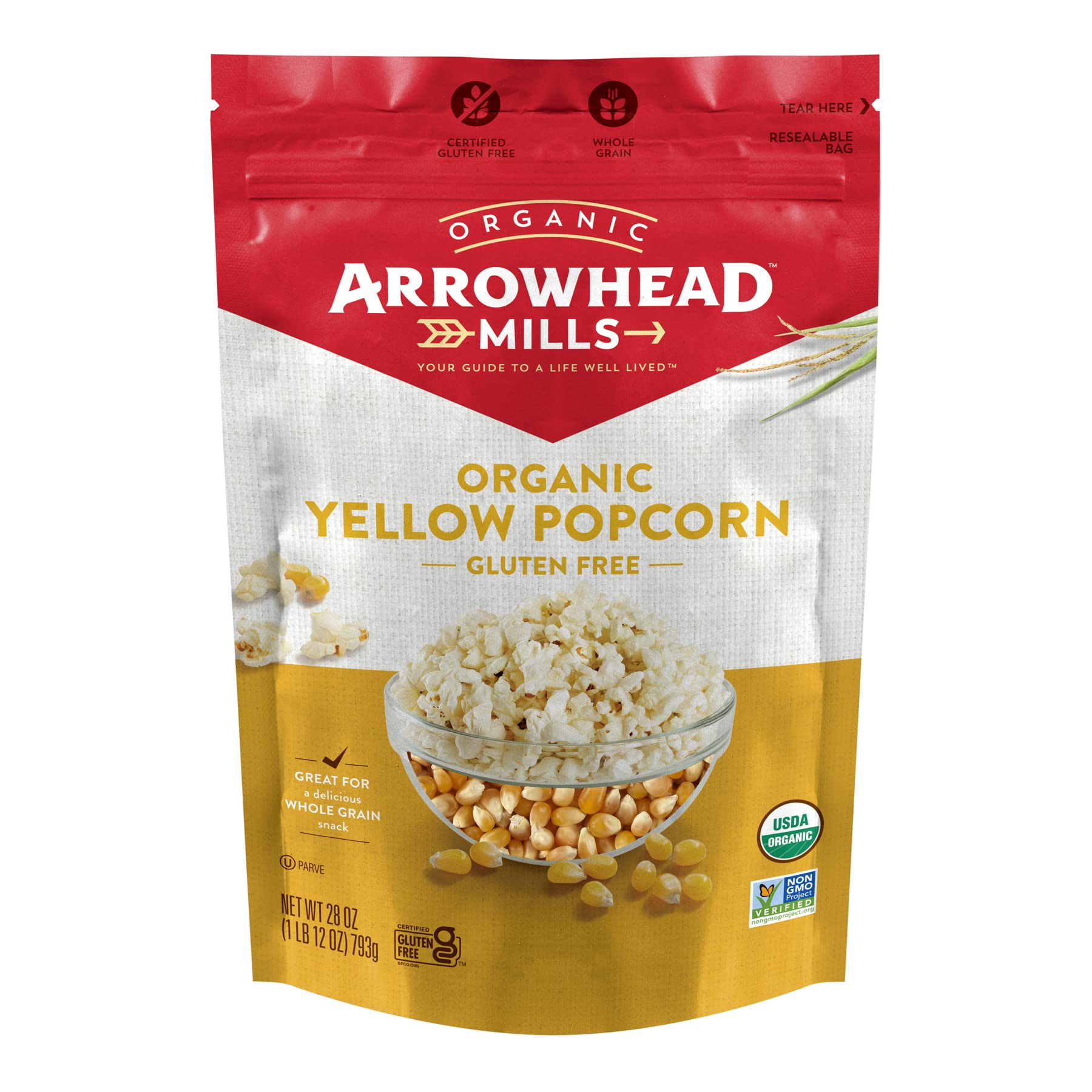 Arrowhead Mills Organic Yellow Popcorn, 28 Oz - Pack Of 2