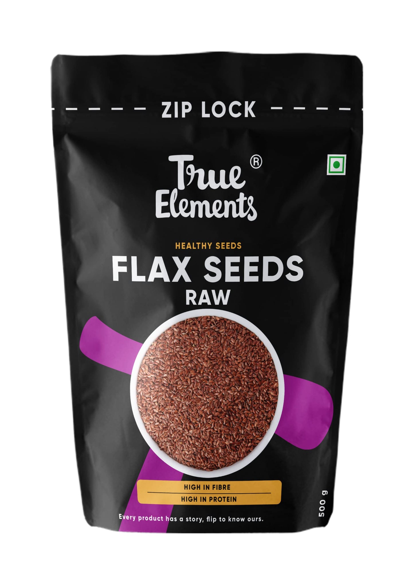 True Elements Flax Seeds 500g - Alsi Seeds | Flax Seeds for Hair Growth | Raw Seeds for Eating | Source of Iron & Dietary Fibre 