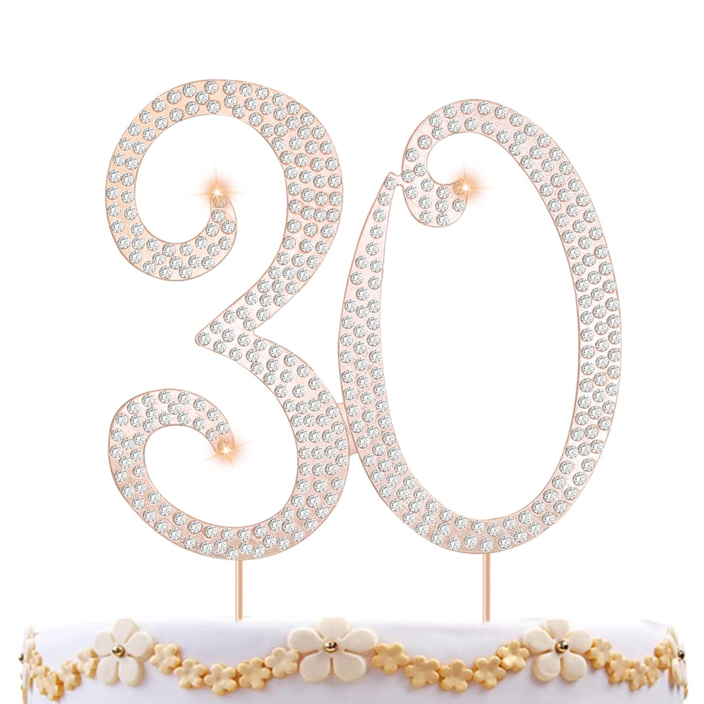 Zkptops 30th Anniversary Cake Topper, Rose Gold Bling Rhinestone Decoration, Keepsake for Women