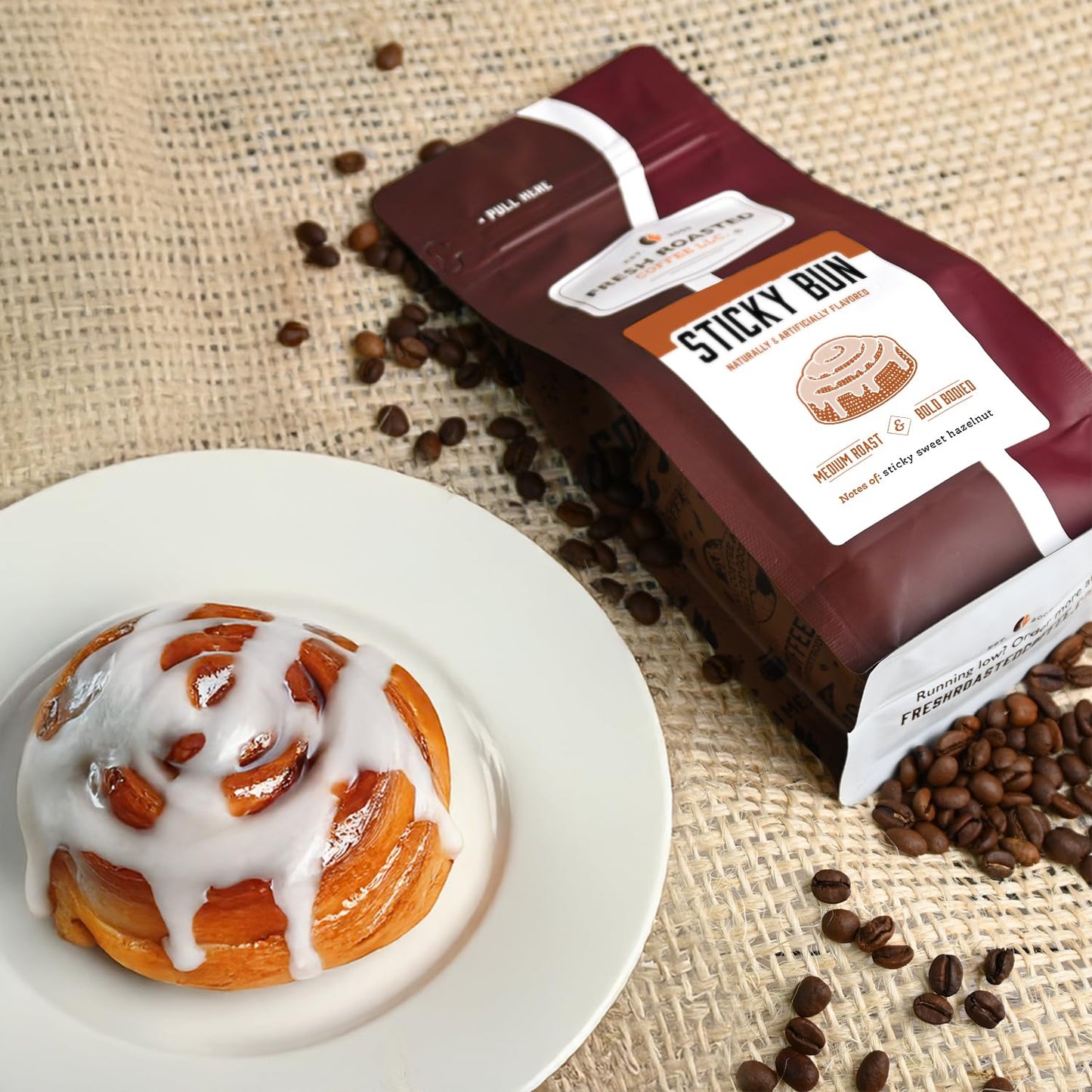 Fresh Roasted Coffee Hazelnut Sticky Bun Flavored Ground Coffee, Medium Roast, 12 oz, Kosher