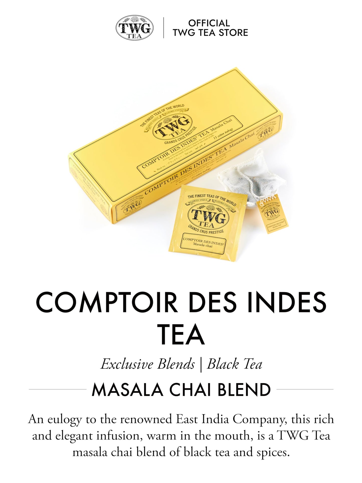 Twg Tea | Comptoir Des Indes Tea | Black Tea | Masala Chai & Spices | 15 Hand Sewn Cotton Teabags | Gift Set