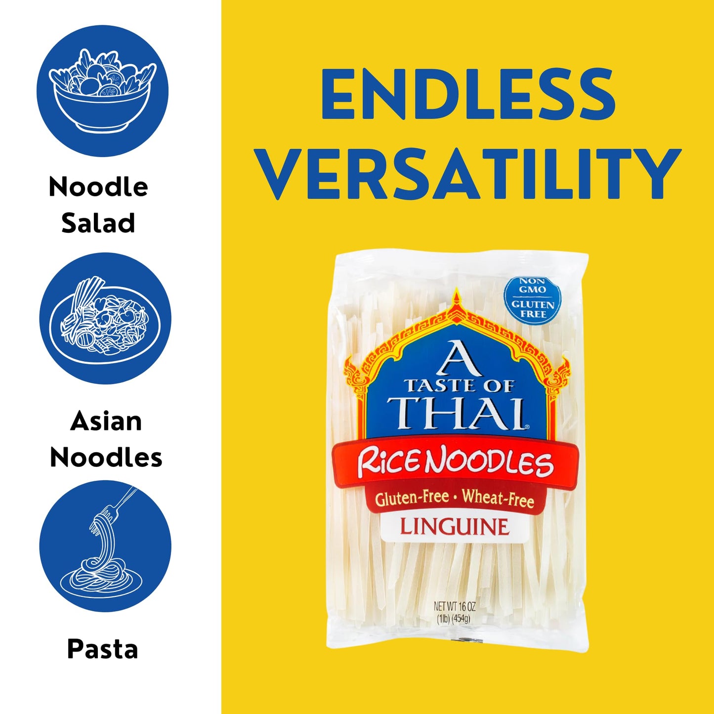 A Taste of Thai Rice Noodles - Classic Stir-fry, Soup & Stew Noodles, Non-GMO, Gluten-free, 16oz Pack of 6