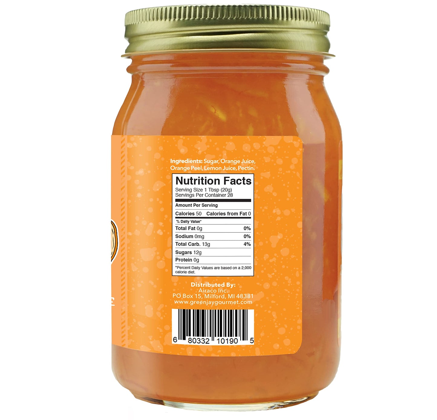 Green Jay Gourmet Orange Marmalade - All-Natural, Vegan, Gluten-Free - 2 x 20 Ounces