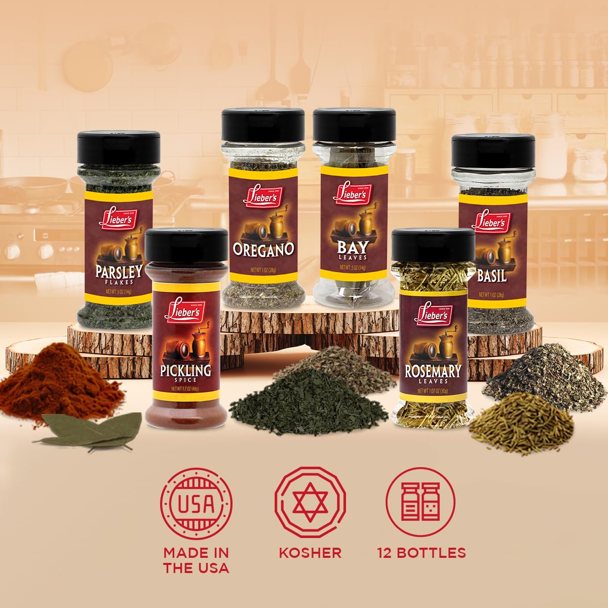 Lieber'S Spice Set, Complete New Home Starter Seasoning Kit, 6 Piece Herbs Gift Set Featuring Oregano, Basil, Parsley Flakes, Ro