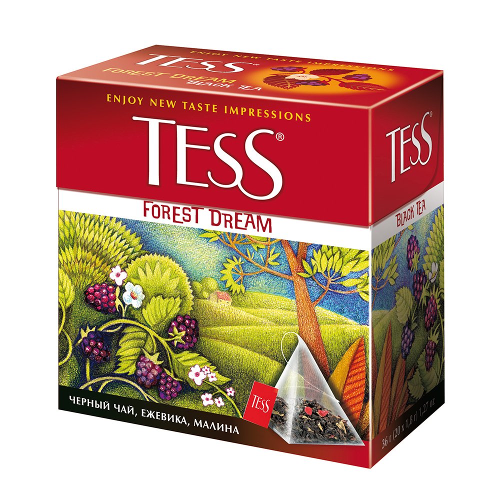 Tess Black Tea - Forest Dream Raspberry & Blueberry Leaf Tea, 20 Pyramid Sachets