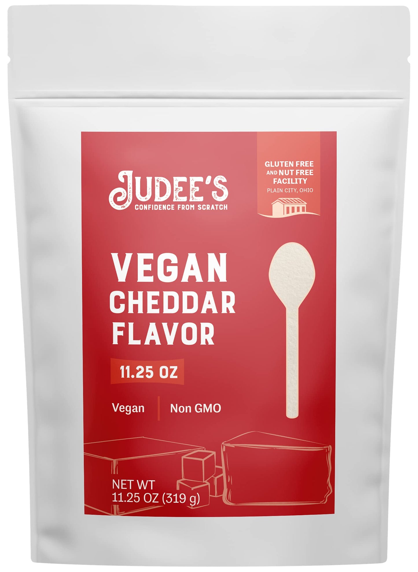 Judees Vegan Cheddar Flavor Powder 11.25Oz - 100% Non-Gmo, Vegan, Gluten-Free & Nut-Free - Great Dairy Cheese Powder Alternative