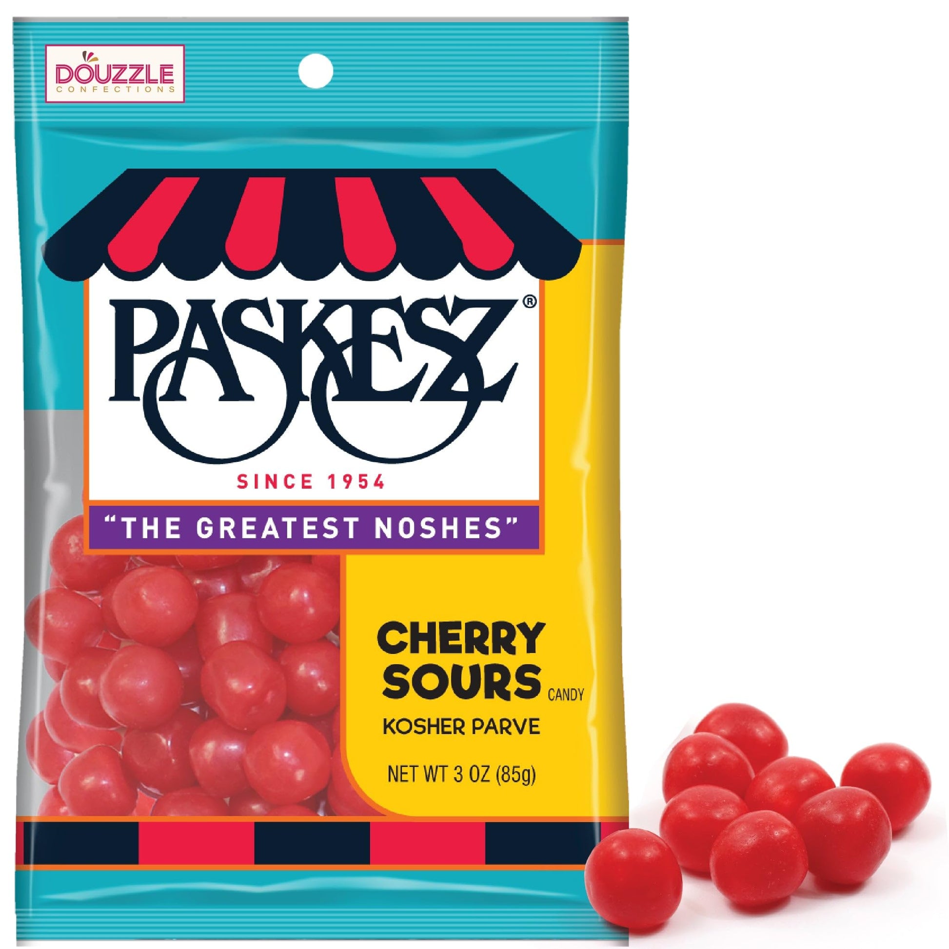 DOUzzle Back To School Cherry Sours Red Candy Balls, Chewy Candies (3oz, 1 Pack) Party Favor, Goodie Bag & Pinata Filler - Glute