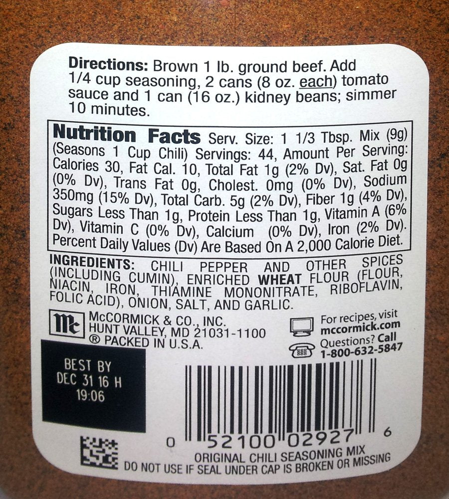 Mccormick Original Chili Seasoning Mix - 14 Oz Shaker Bottle