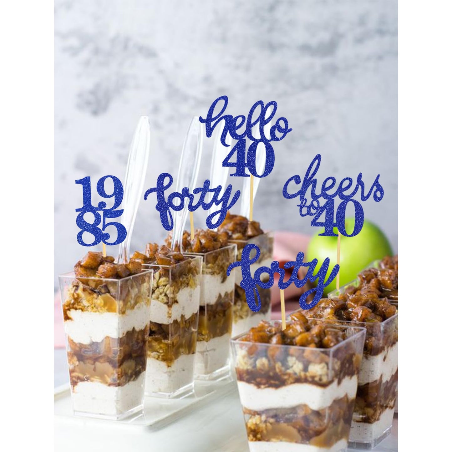 24 Pcs Glitter 40Th Birthday Cupcake Toppers For Celebrating Forty Years Old Birthday Party Decorations (Blue)