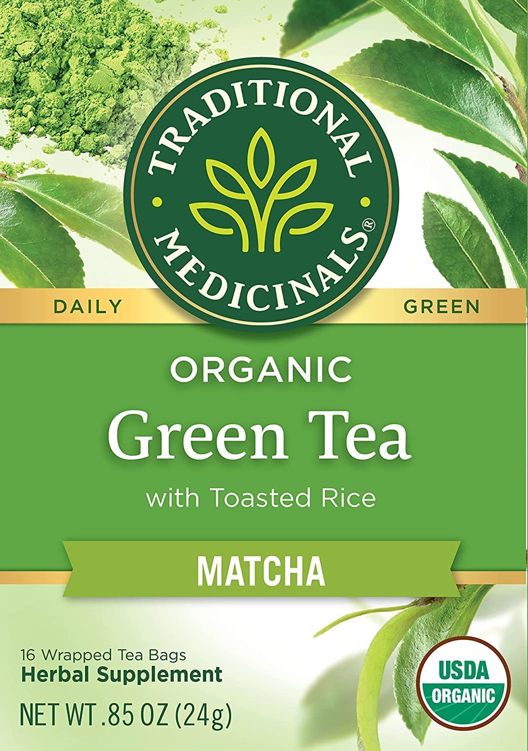 Traditional Medicinals Tea  Organic Green Tea Matcha  Genmaicha  Supports Health  Kosher  Non-GMO  Caffeine-Free  Compostable - 96 Tea Bags (6 Pack)