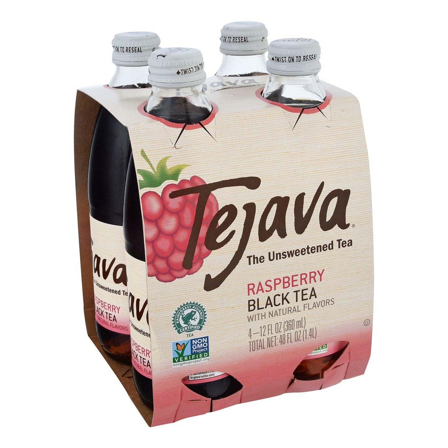 Tejava Raspberry Black Iced Tea  4 Pack  12oz Glass Bottles  Unsweetened  Non-GMO  Kosher  No Sugar or Sweeteners  No calories  No Preservatives  Brewed in Small Batches