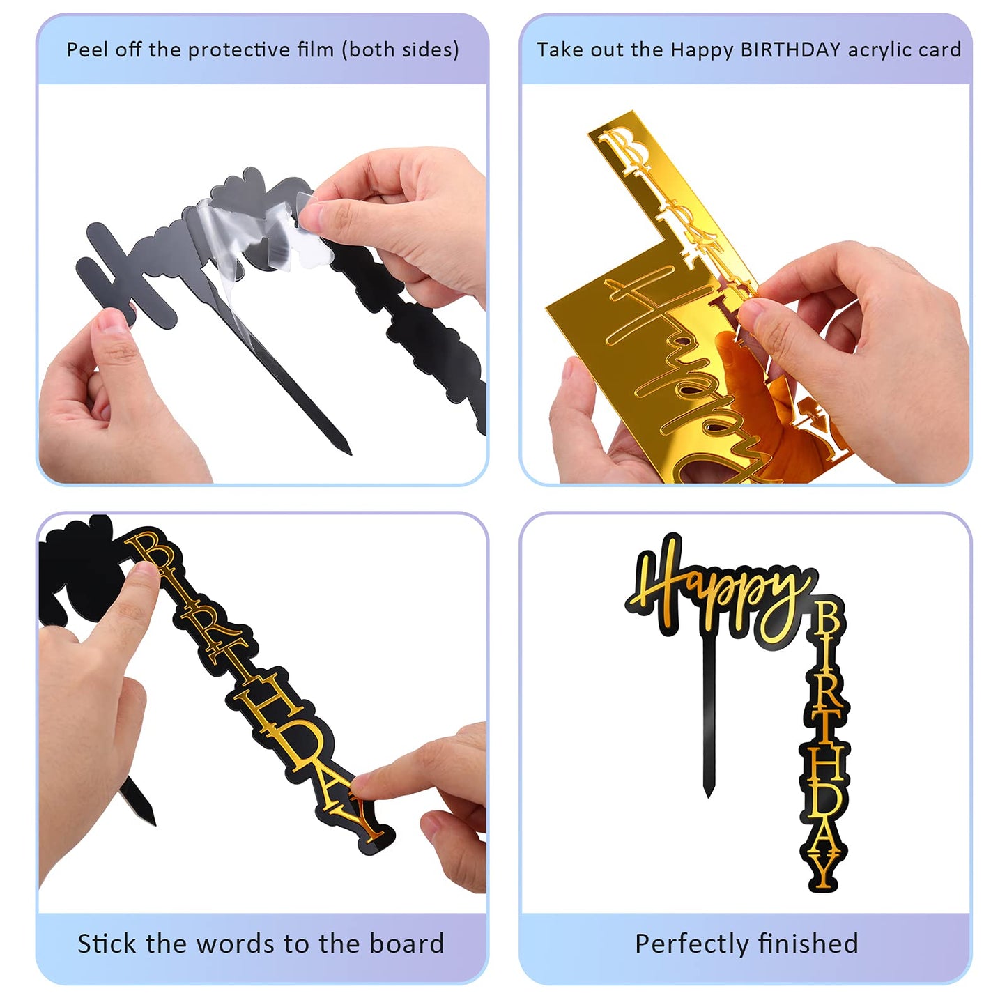 Quzzil Acrylic Cake Toppers - 6 Pieces, Right Angled Shape, Party Supplies, Gold/Rose Gold/Sapphire Blue/Purple