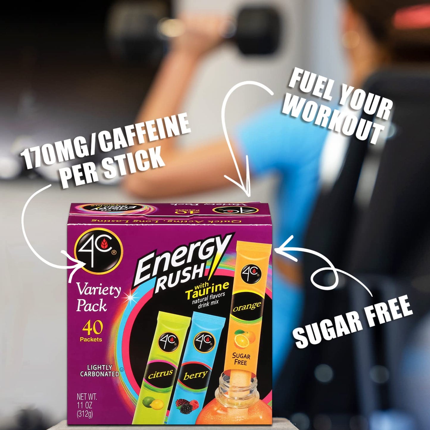 4C Energy Rush Stix Variety Pack, 40 Count, Sugar Free Water Flavoring Packets, On the Go, Model -102021-v5