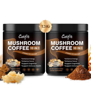 (2 Pack) Mushroom Coffee Powder, 10 Mushroom Blend- Lion's Mane, Chaga, Brain Supplements with Arabica Coffee, Ashwagandha, L-Th