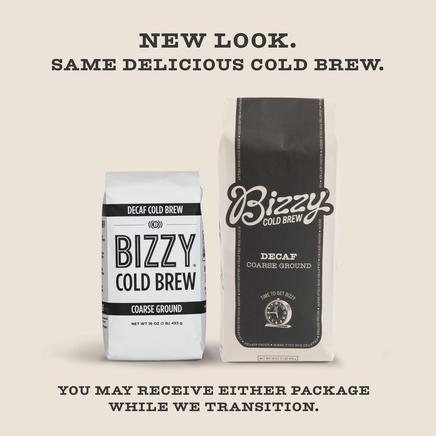 Bizzy Cold Brew Coffee Decaf Blend Coarse Ground 100% Arabica 16 Ounce White