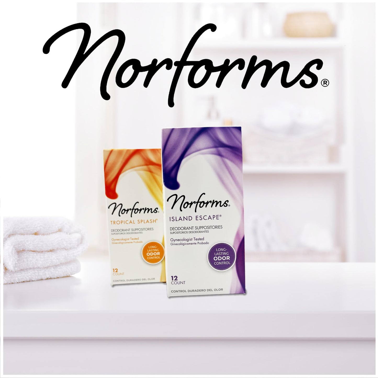 Norforms Feminine Deodorant Suppositories | Long Lasting Odor Control | Island Escape | 12 Count | Pack Of 3