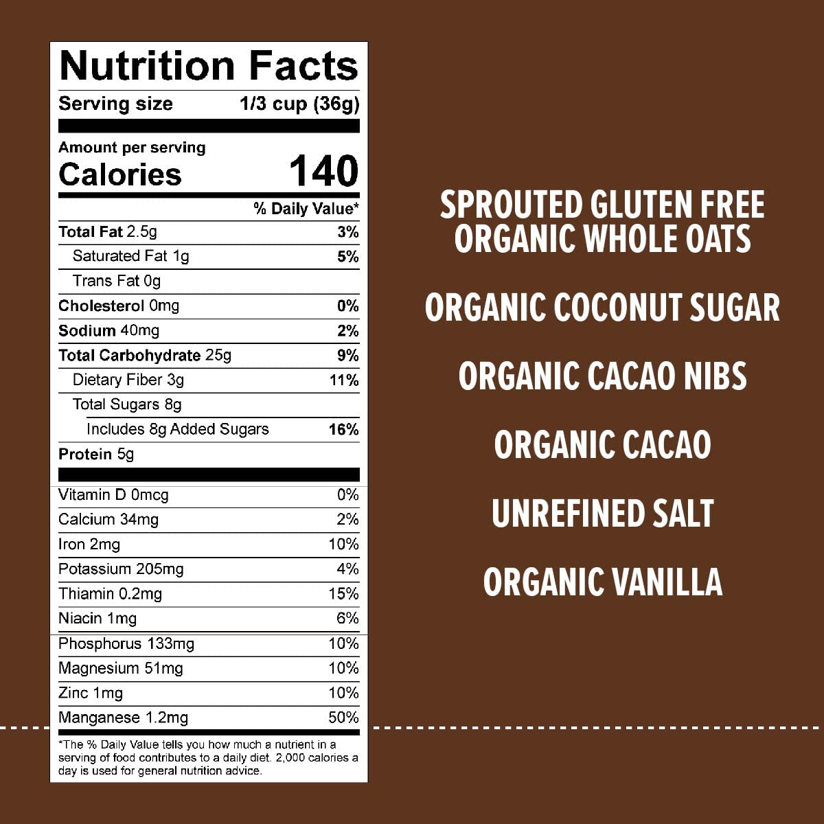 One Degree Organic Foods Sprouted Instant Oatmeal, Usda Organic, Non-Gmo, Vegan, And Gluten Free Instant Oatmeal (Cacao Nib, 6 P