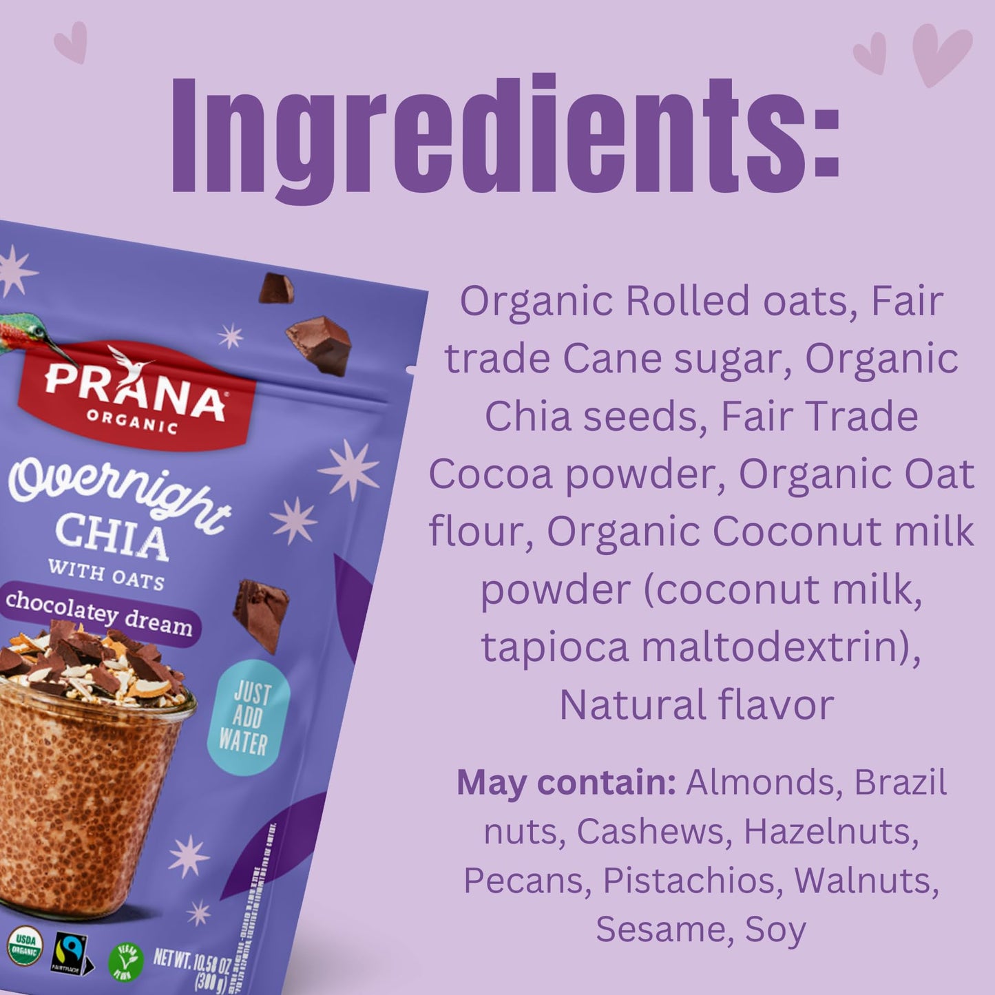 Prana Organic Overnight Chia with Oats Chocolatey Dream | Rich in Fiber & Protein, Vegan, Non-GMO | Fairtrade Chia Pudding - 10.