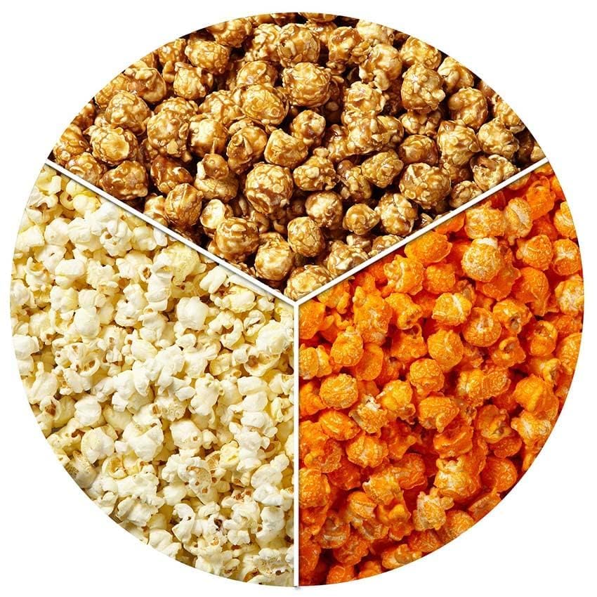 3 Flavor  1 Gallon Gourmet Popcorn Tin  Butter  Caramel & Orange Cheddar Cheese  The Hampton Popcorn & Candy Company (10.5 Oz.  1 Gallon Tin)