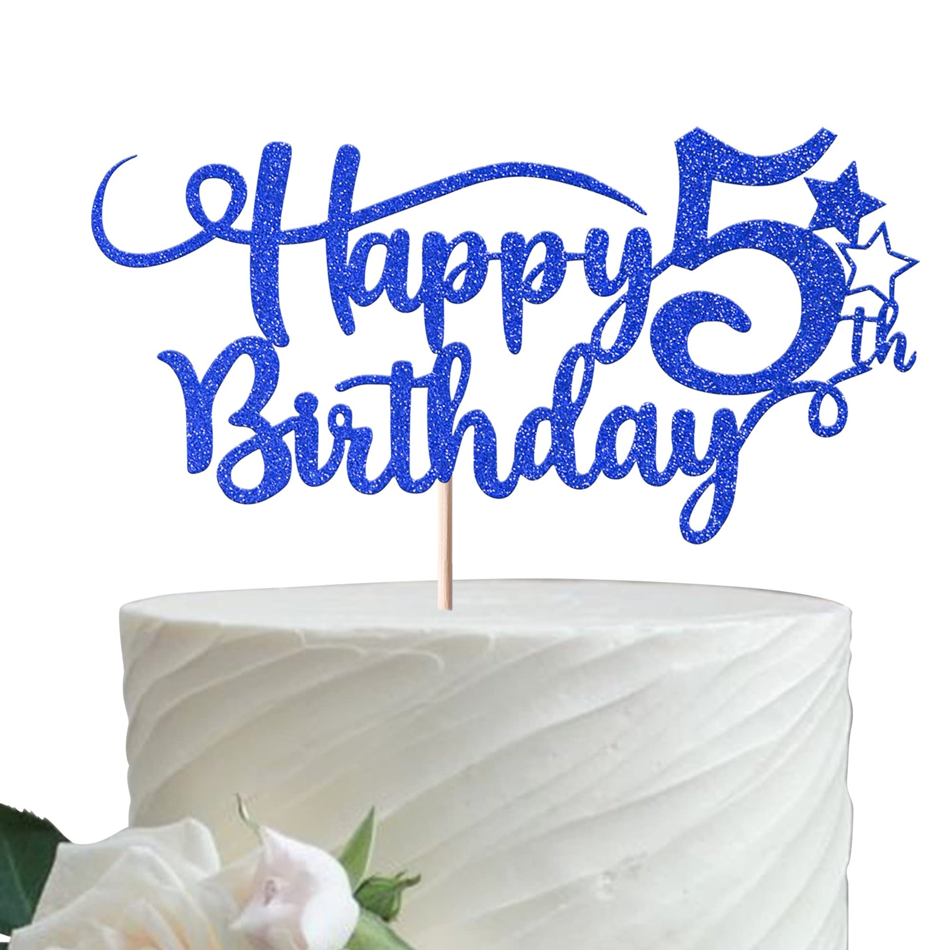 Rsstarxi Birthday Cake Topper - Glitter Number 5, Deep Blue, Paper, 5th Birthday Decoration, Model XM223-deep blue 5th