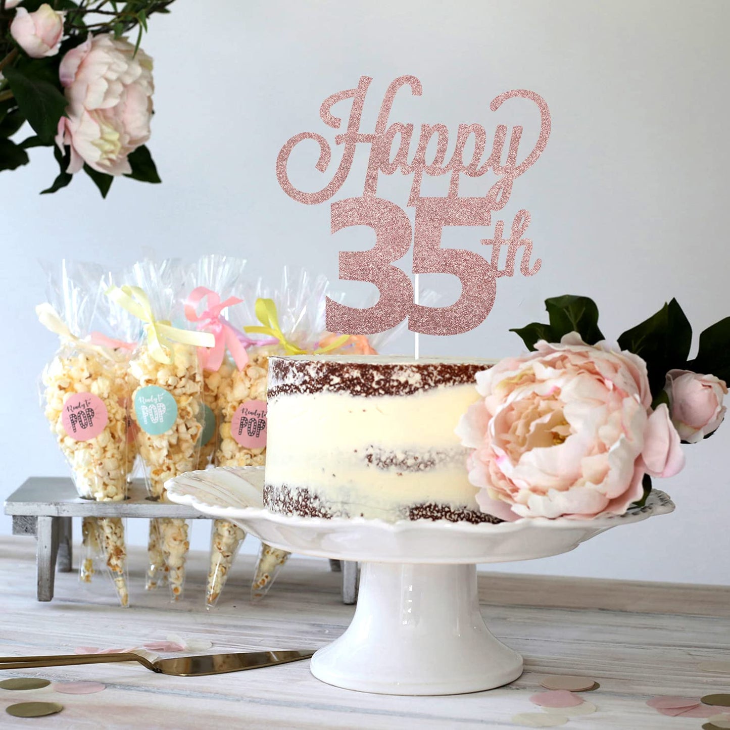 Lingteer Happy 35Th Birthday Cake Topper - Cheers To 35Th Birthday 35 Years Old Birthday Party Cake Decorations Sign.