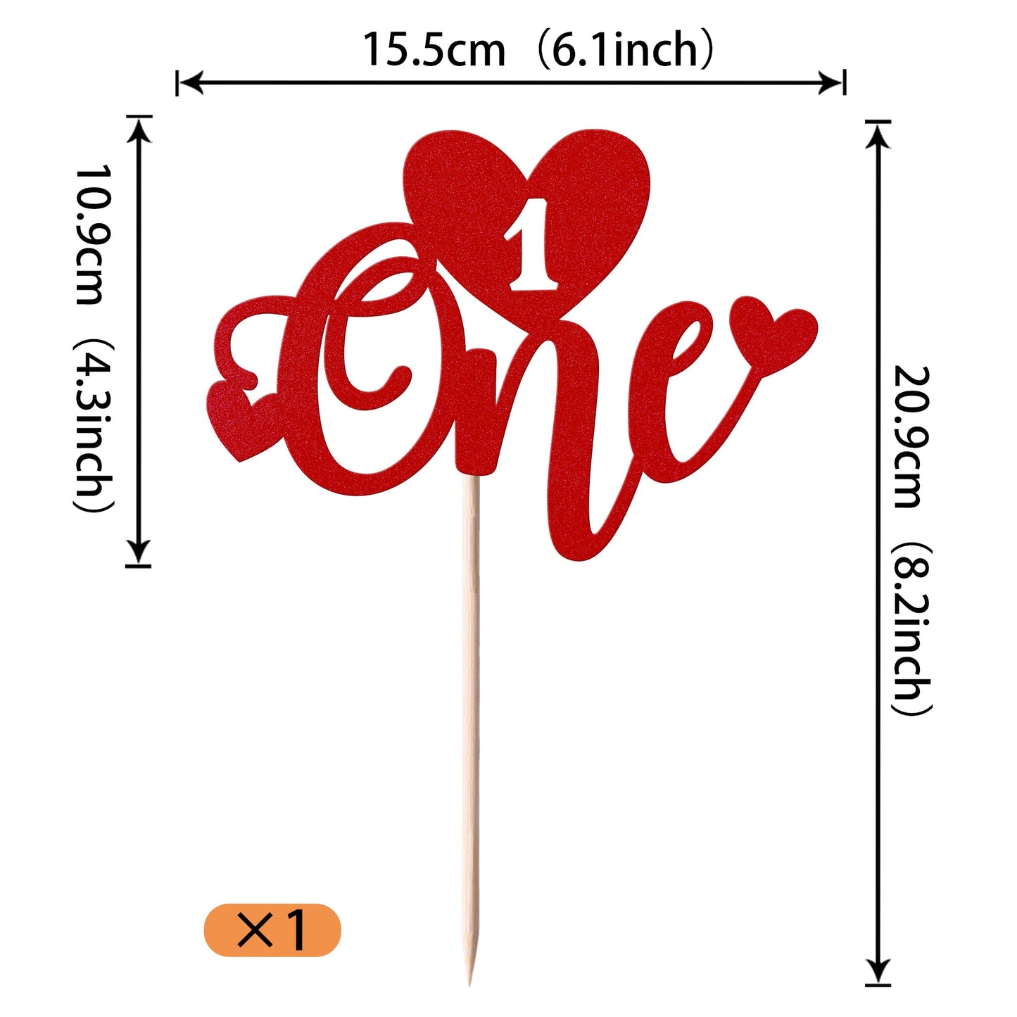YCTHUNFISH Valentines Day Cake Topper, Glitter Sweet Love, Bamboo, Red, 1 Pack, 1st Birthday Decoration, Baby Shower Party Supplies