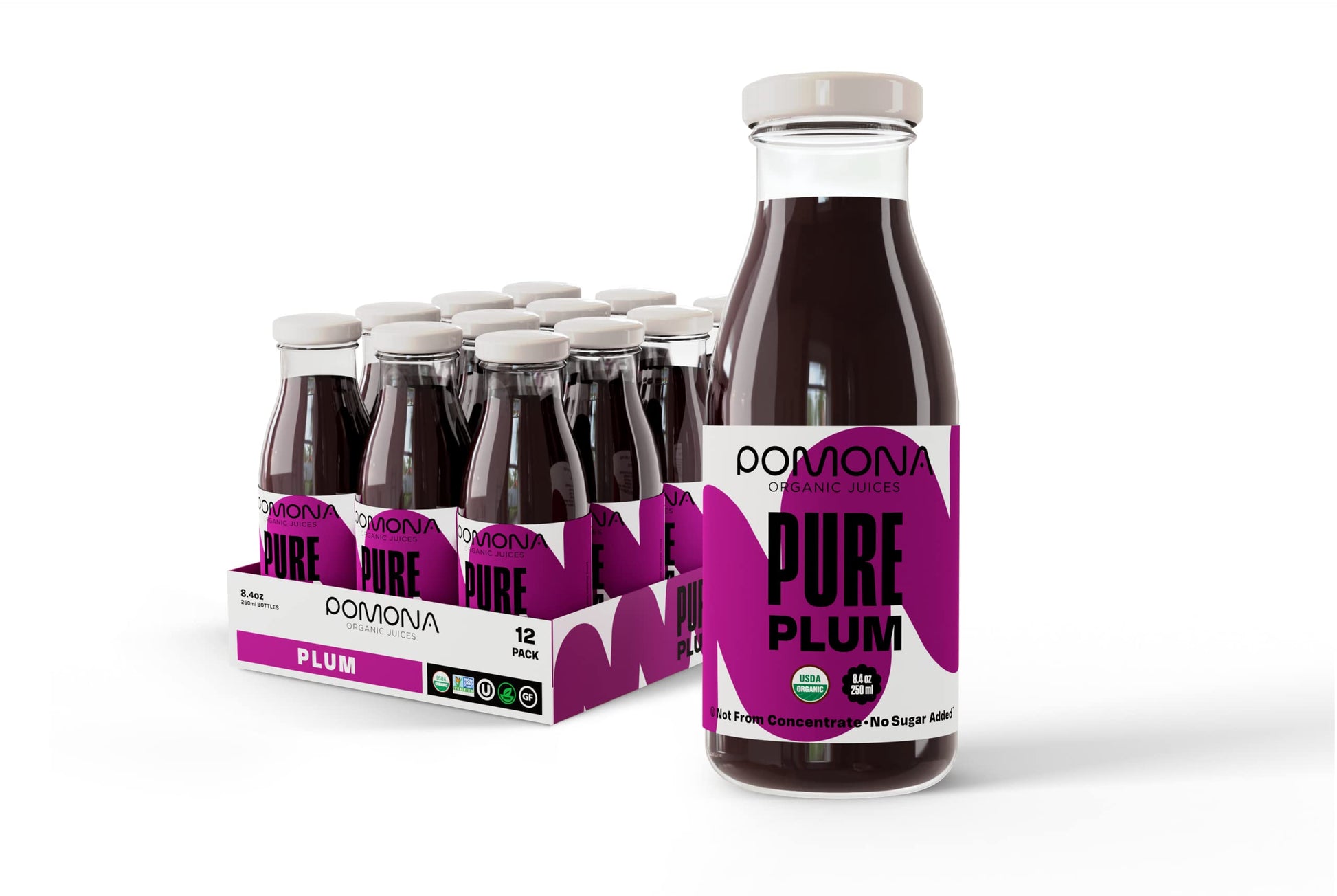 Pomona Organic Plum Juice (Pack Of 12), Cold Pressed Usda Organic Juices, 100% Plums, No Added Sugar, Not From Concentrate, Vega