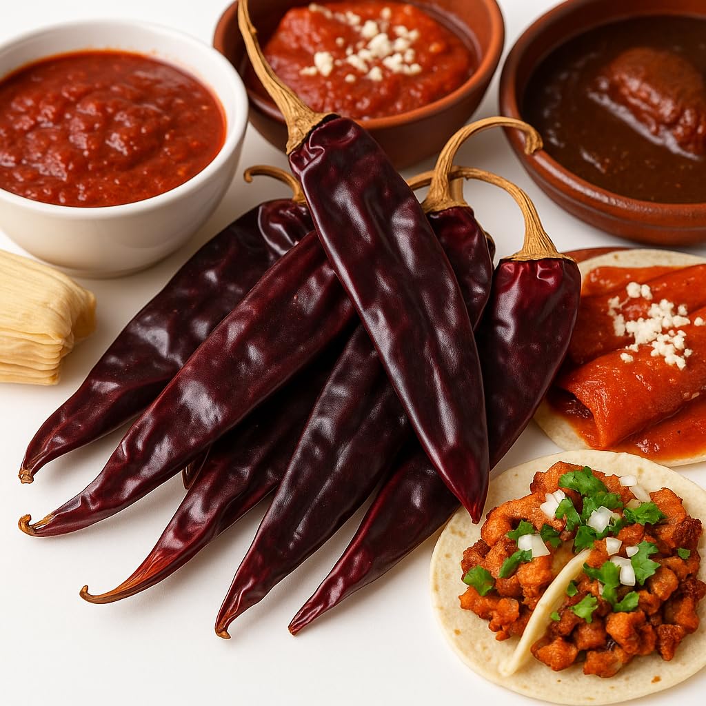 Mecca Foods Guajillo Chiles – Dried Mexican Chili Peppers, 8 Ounce, Authentic Mild-Heat for Mole, Pozole, Tacos, Salsas & Adobo