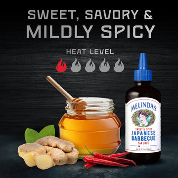 Melindas Japanese BBQ Sauce - Gourmet Japanese Spicy Sauce and Marinade Made with Soy, Ginger, Garlic, Red Chilies & Honey - Glu