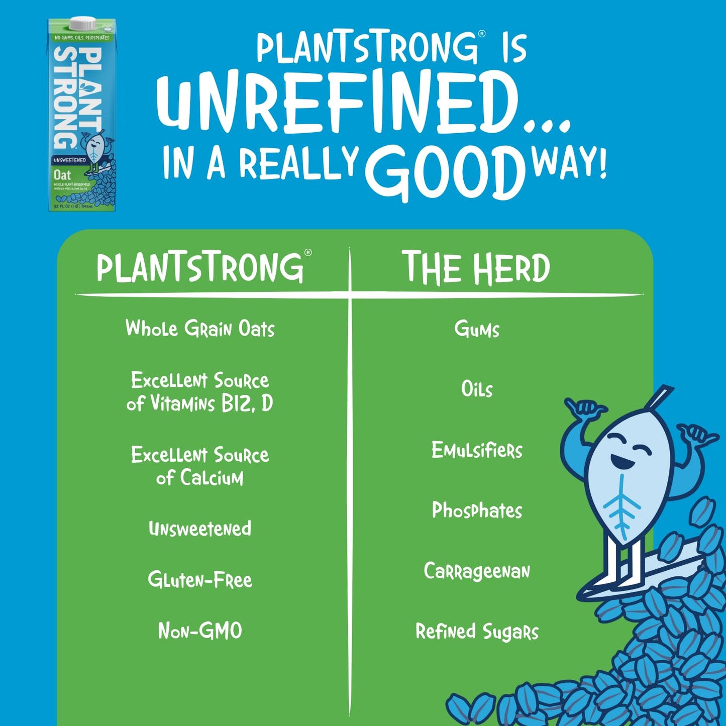 PLANTSTRONG Oat Milk Unsweetened 32oz (6 Pack) - NON-GMO - Plant Based, Vegan - Gluten Free Dairy Free - Shelf Stable - Lactose