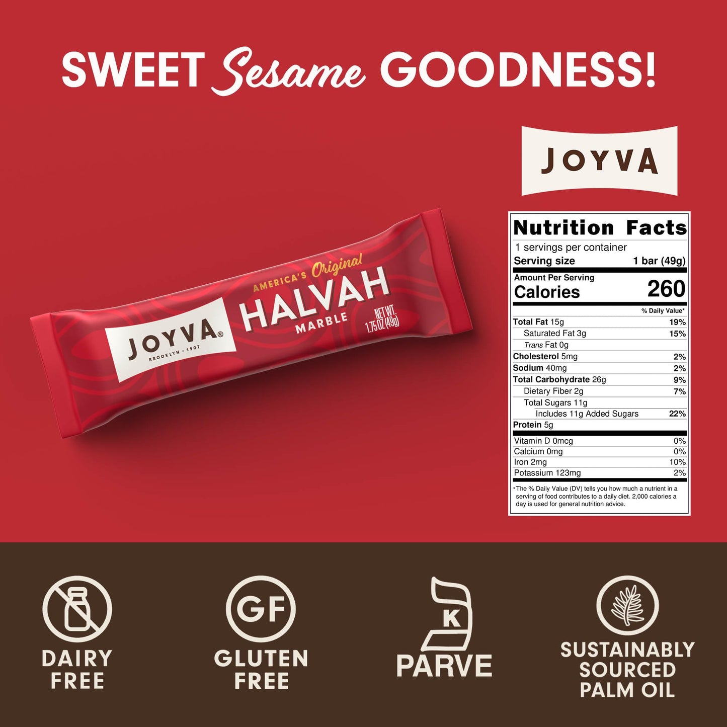Joyva Halvah - Marble, 1.75Oz Pack Of 36 | A Delicious Sesame Treat | Dairy Free, Gluten-Free & Kosher Parve | Handcrafted In Br