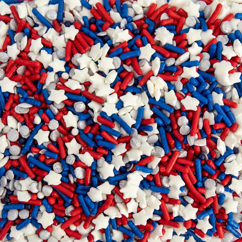 Cake Mate Party Size Patriotic Shimmer Sprinkles - Red, White & Blue Confetti Sprinkles With Stars For Cakes, Cupcakes, Cookies,